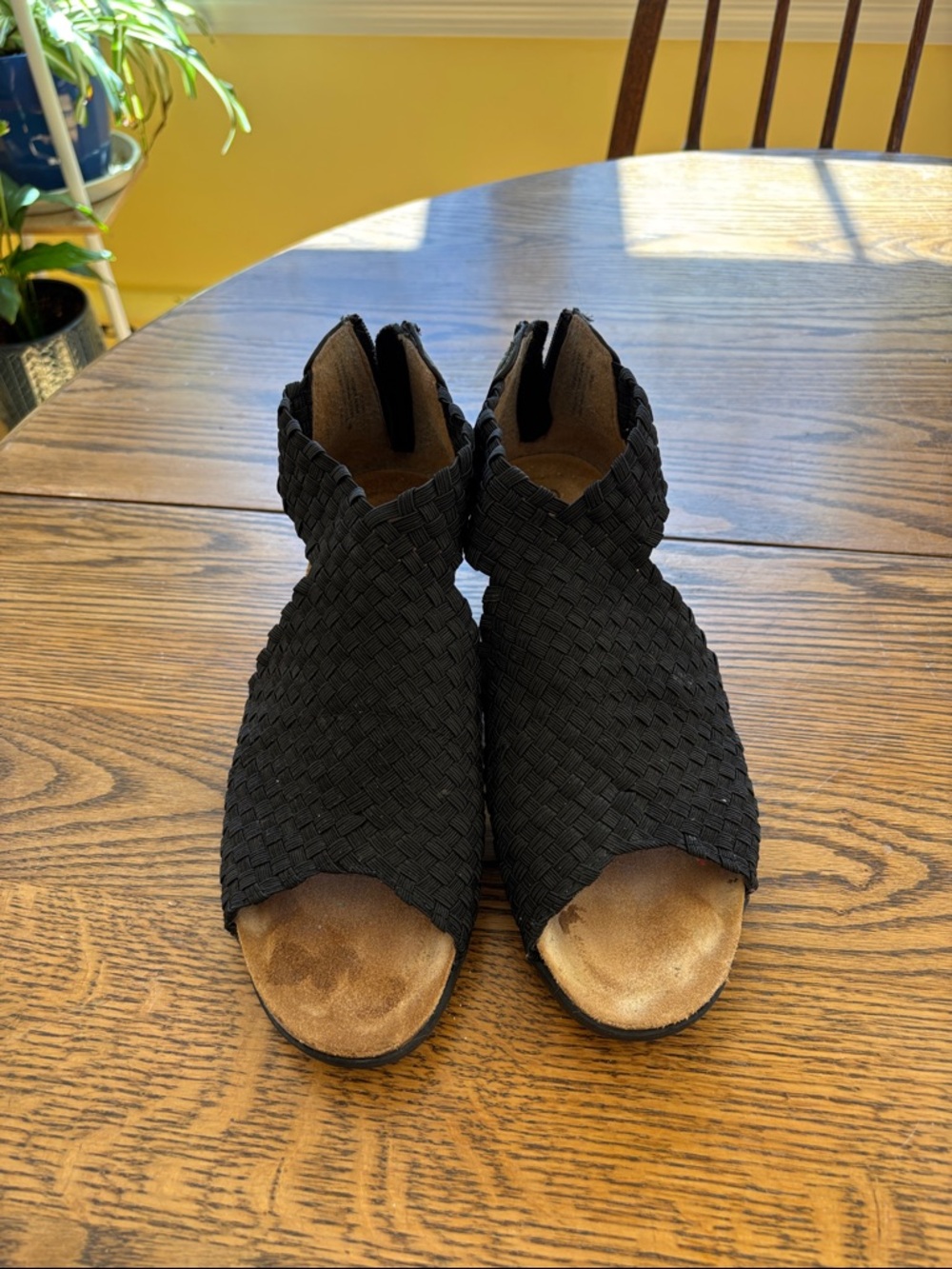 Woven Peep-Toe Ankle Booties - Black